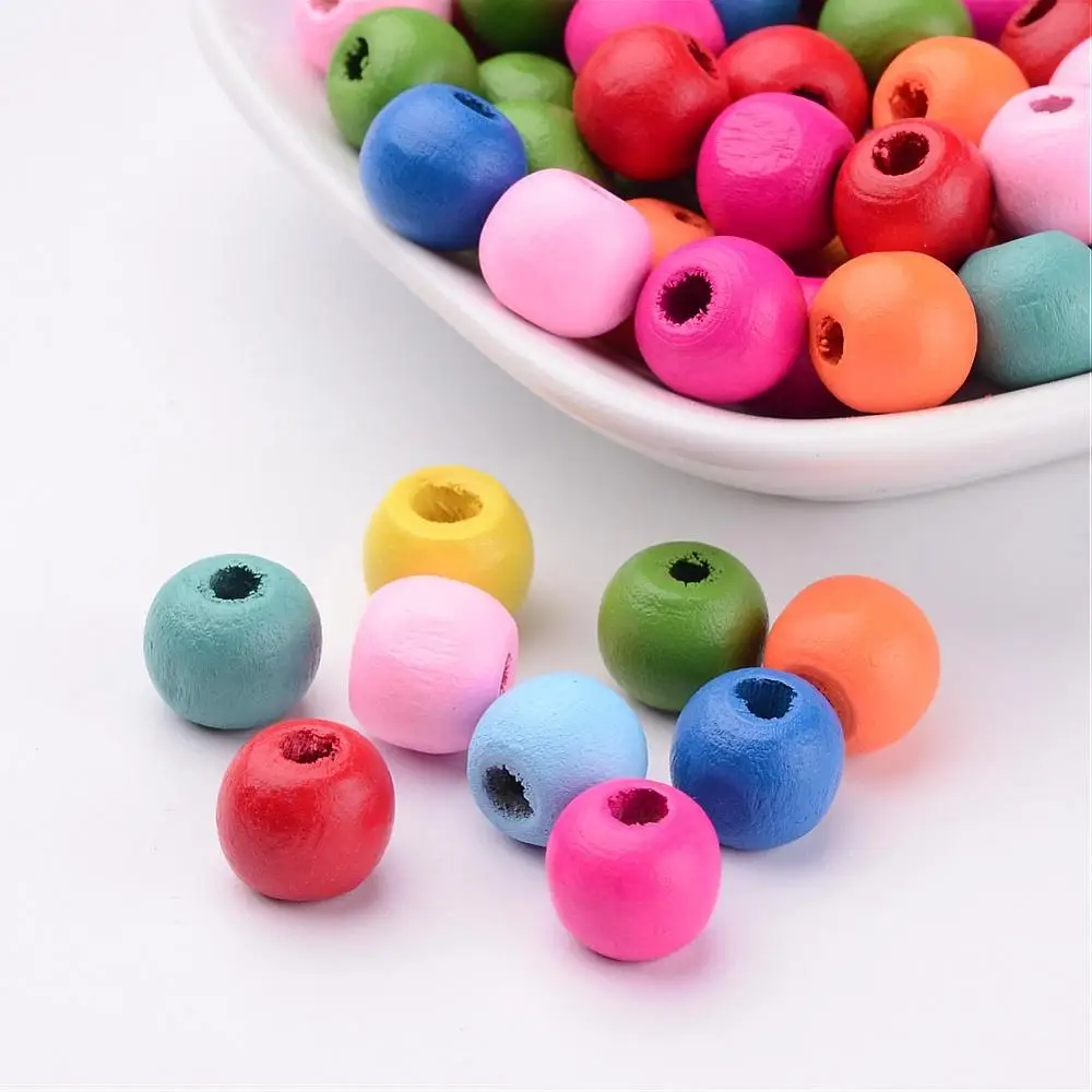 

100 pc Dyed Natural Wood Beads Round Mixed Color 10x9mm Hole: 3mm