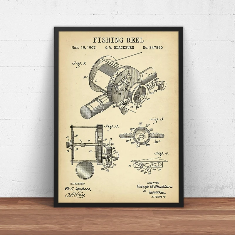 Рыболовная катушка запатентованный постер принты подарки рыбаку рыболовная