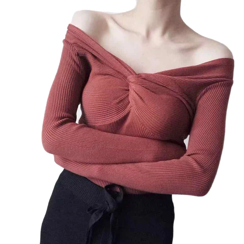 

New Fashion Autumn Women Long Sleeve V Neck Tight Knitted Pullover Casual Solid Sweater Jumper shirt Tops Onesized Blouses