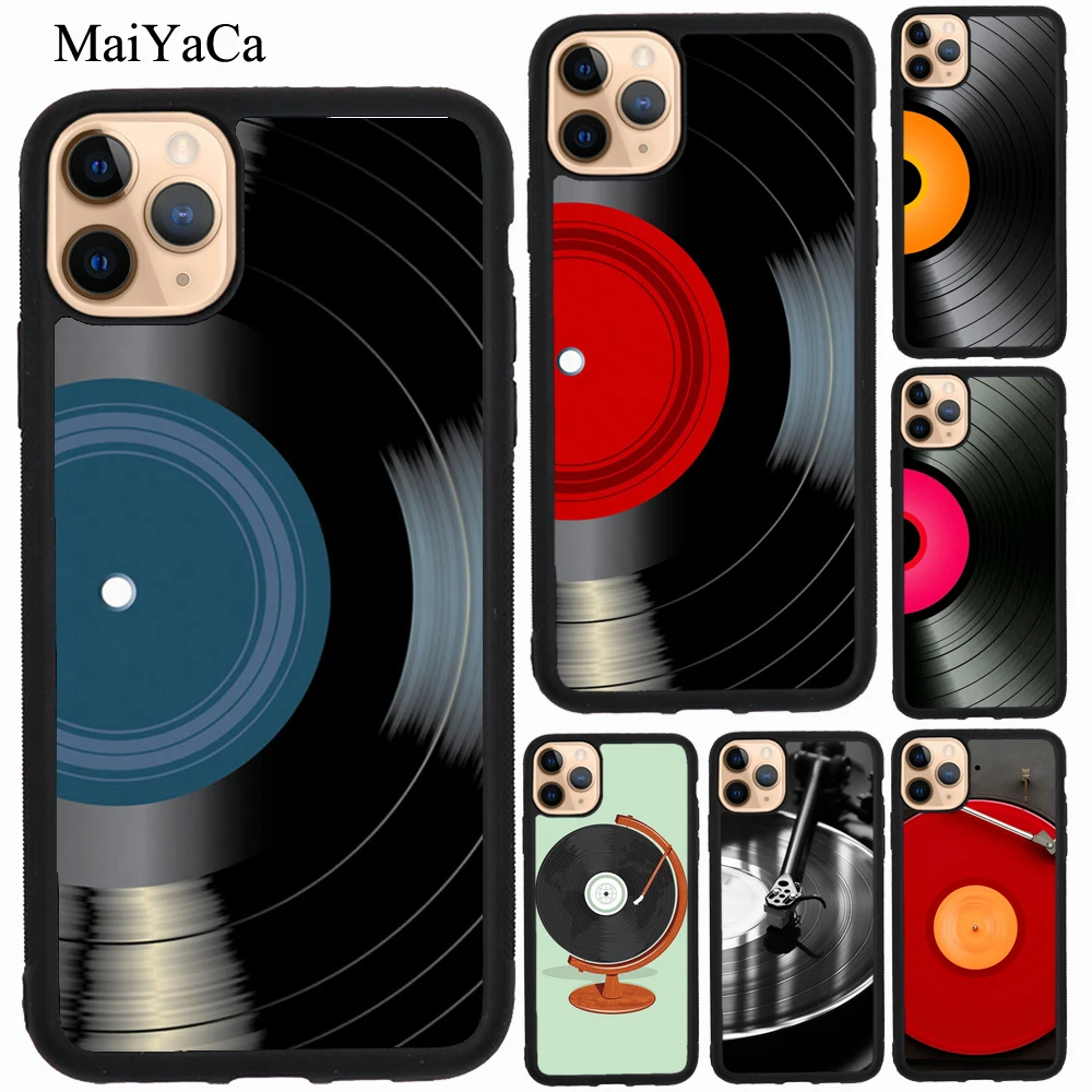 Черный виниловый чехол проигрыватель MaiYaCa для iPhone XR X XS Max SE 2020 6S 8 7 Plus 12 mini 11 Pro