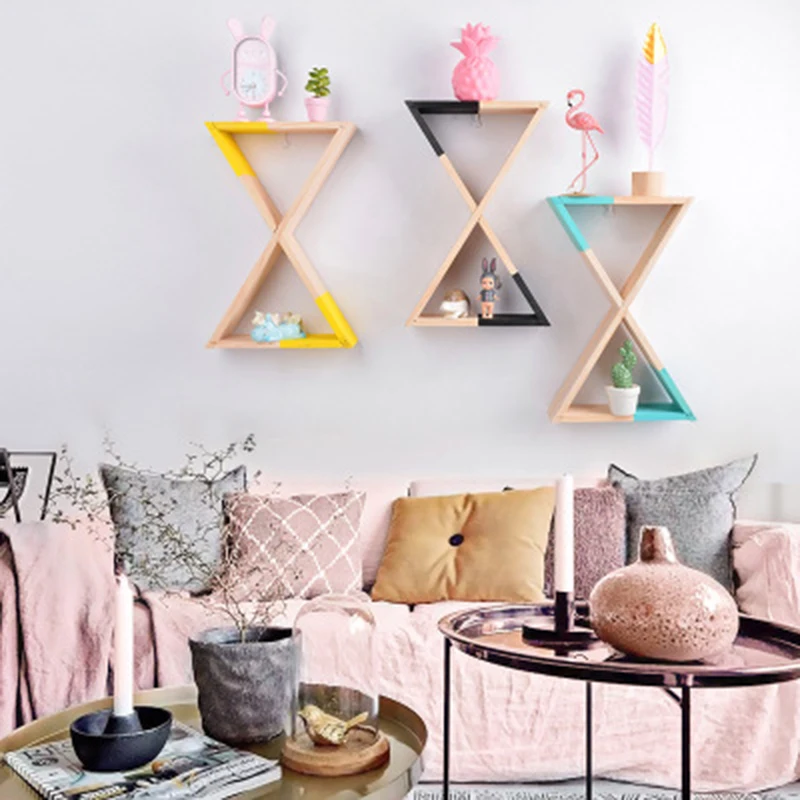 Wooden Triangular Funnel Wall Decorative Shelf Storage Rack Hanging Decorations Nursery Kids Baby Child Room Home Decor | Дом и сад