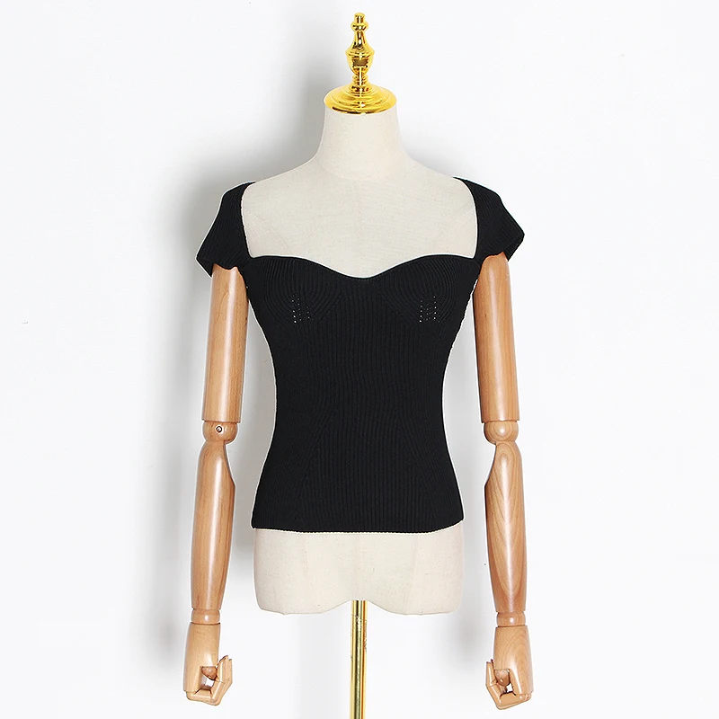 Женская трикотажная рубашка TWOTWINSTYLE Весенняя блузка с квадратным вырезом и