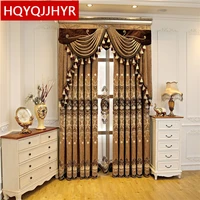 brown european style high quality 3d embroidered chenille blackout curtains for bedroom luxurious voile curtains for living room