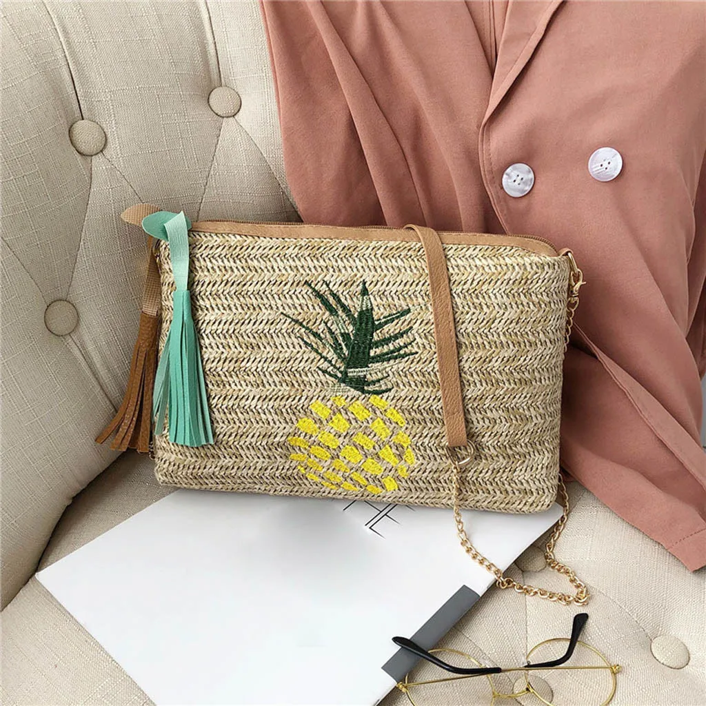 

Fashion Ladies Tassel Pineapple Leaves Woven Wild Messenger Bag Shoulder Bag