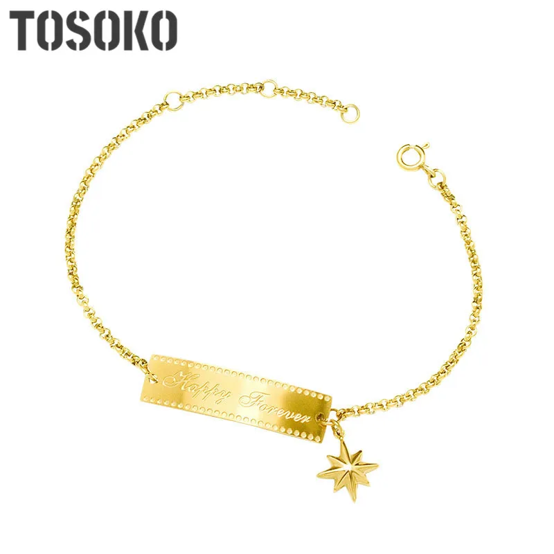 

TOSOKO Ins French Style Good Luck Eight-Star Bend Bracelet Retro Fashion Jewelry Stainless Steel Bracelets For Women BSE106