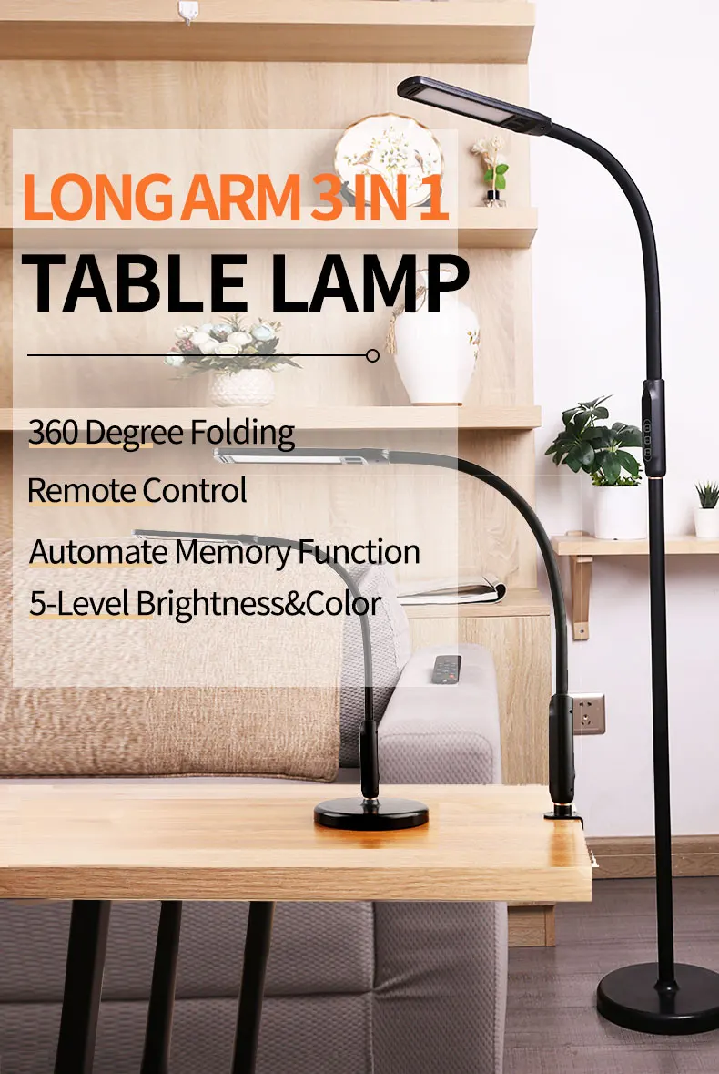 blacklight flashlights LED 3 In 1 Clip-on Lamp Floor Lamp Desk Lamp With Remote Control Dimming Gooseneck Pole Folding Lamp For Bed Living Room Office charging torch
