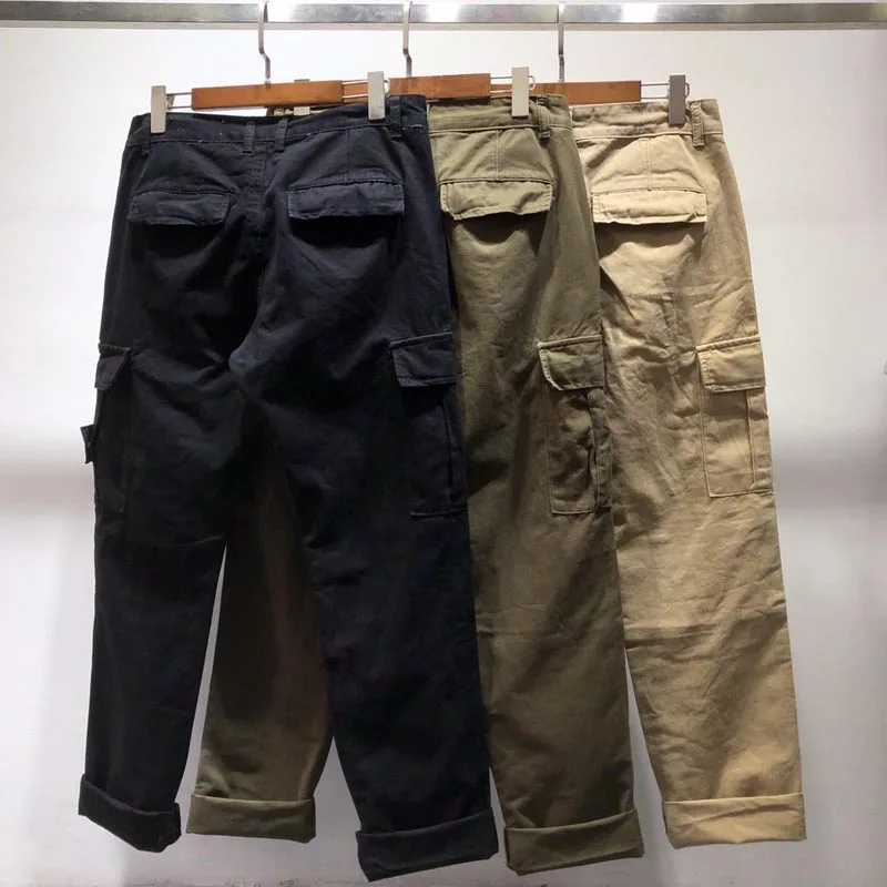 

Men's Sea Island Cotton Cargo Pants Compass Badge Embroidered Cargo Pocket Trousers Sportswear Casual Pants