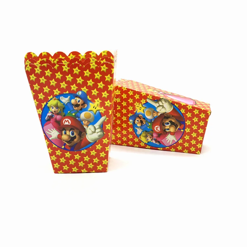 PopcornBoxes-6Pcs Супер Марио тема одноразовые тарелки салфетки для стаканчиков Mario Bros тематические вечерние украшения коробки конфет выбросы баннеры вечерние поставки - Цвет: PopcornBoxes-6Pcs