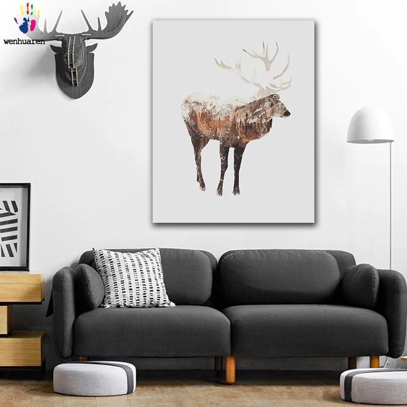 DIY картинки для раскраски по номерам с цветами медведя и лося силуэт рисунок