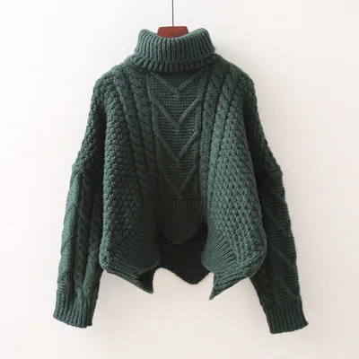 Dark green Осень Зима утолщаются водолазка Женский вязаный свитер Топы свободные с длинными рукавами однотонные Джемперы Женские трикотажные женский обтягивающий пуловер - Цвет: Dark green