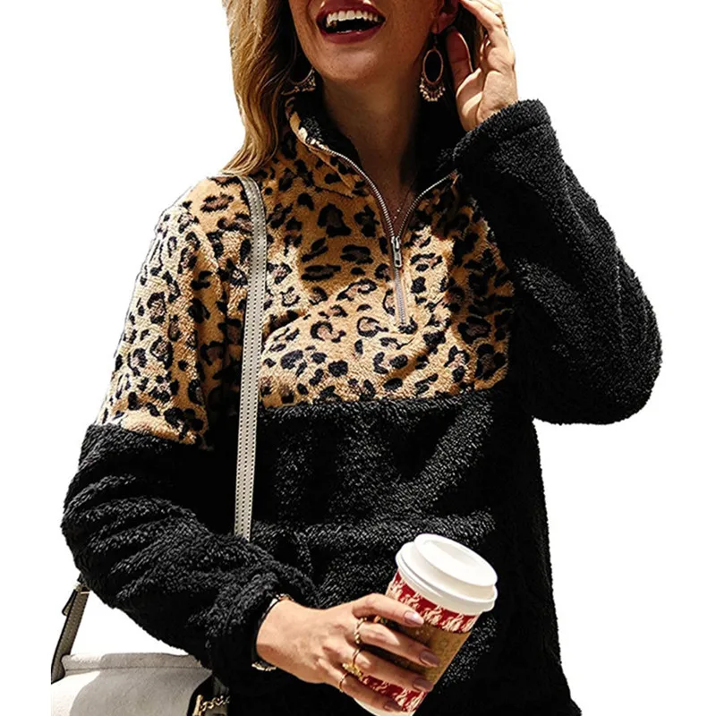 Бесплатная доставка флисовый свитер Леопардовый лоскутный пушистый толстый
