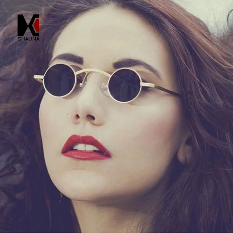 SHAUNA Retro Rock Punk Sunglasses Classic Small Round Clear Red UV400 Sun Glasses with Wide Bridge image 5