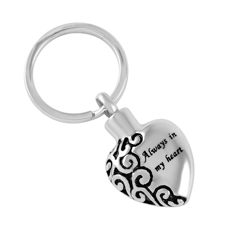 

IJK2021 Stainless Steel Always In My Heart Key ring Heart Shape Keepsake Cremation for Ashes Urn Memorial Souvenir Jewelry
