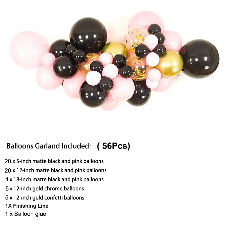 56 шт. белого золота конфетти черный розовый металлические шары Арка комплект