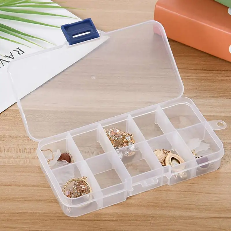 

1pcs 10Slot Multi-lattice Transparent Storage Box Jewelry Beads Earring Box Finishing Box Free Assembly Storage Box