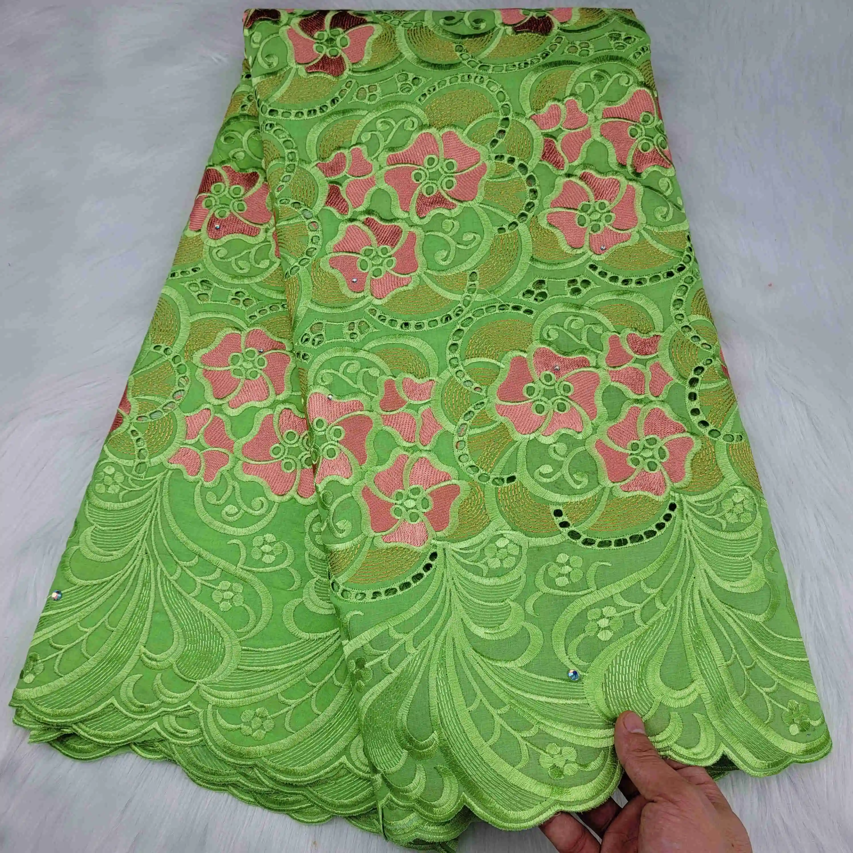 

2021 Latest Green African Lace Fabric High Quality Lace Swiss Lace Fabric Embroidery Swiss Voile Lace In Switzerland Dry Lace HL