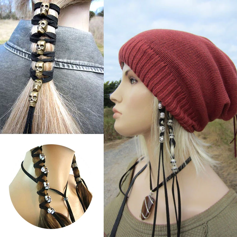 Fashion Women Hair Rope Vintage Punk Skull Hairband Ponytail Headwear DIY Accessories Antique Pendants Floral Barrettes Acrylic |