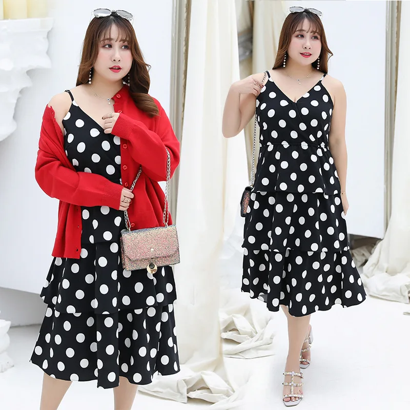 

Plus Size Women Dresses Summer Sexy Dress Ladies High Waist Dot Printing Dresses Vestidos Straps Dress