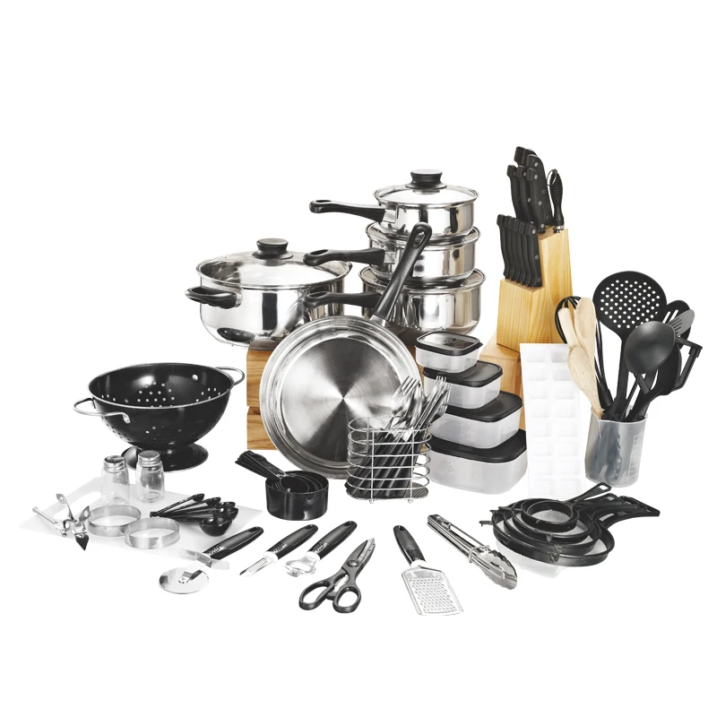 

80 Pcs cooking pots and pans set utensils shovel soup spoon stainless steel and nylon material kitchen tools Cookware Set