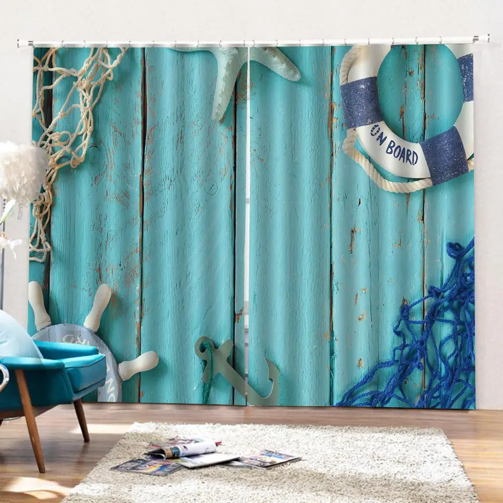 Оригинальные скандинавские голубые Ретро доски с якорем в морском стиле шторы