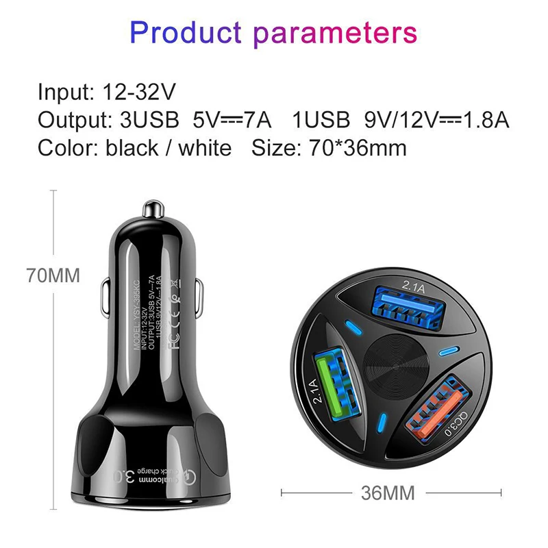 9V 12V смартфон на зарядных порта USB для автомобиля зарядное устройство QC с 3 портами