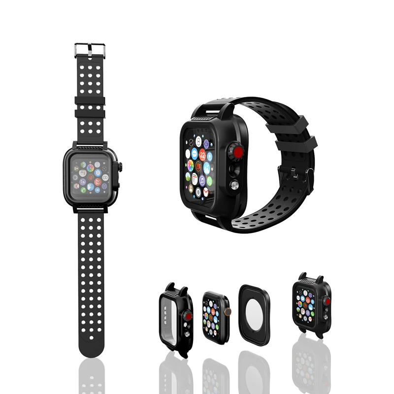 IP68 Водонепроницаемый чехол с силиконовым ремешком для Apple Watch 5 4 40 мм 44 мм водонепроницаемый спортивный браслет для IWatch3 2 1 38 мм 42 мм ремешок