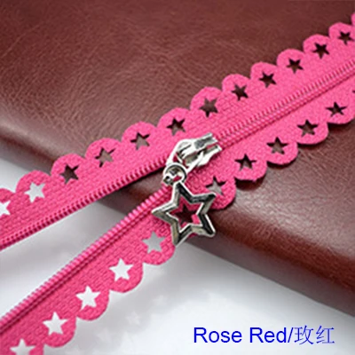 Rose Red Zippers 2 шт./лот 25 см Звезды Кружева молнии для одежды декоративные молнии Швейные аксессуары ручной работы цвета молнии со звездами слайдер - Цвет: Rose Red Zippers