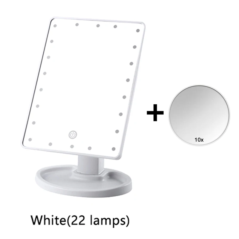 22 lamps and 10x Зеркало для макияжа светодиодный свет зеркало стоящее портативное сенсорный экран освещенный, подсвеченный косметическое зеркало свободное вращение - Цвет: 22 lamps and 10x