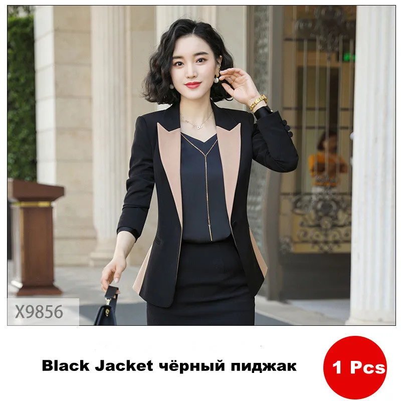 black jacket Женские брюки, костюм, комплект, осень, новая мода, длинный рукав, Лоскутная куртка, длинные брюки, для работы, для женщин, офисный костюм, ow0524 - Цвет: black jacket
