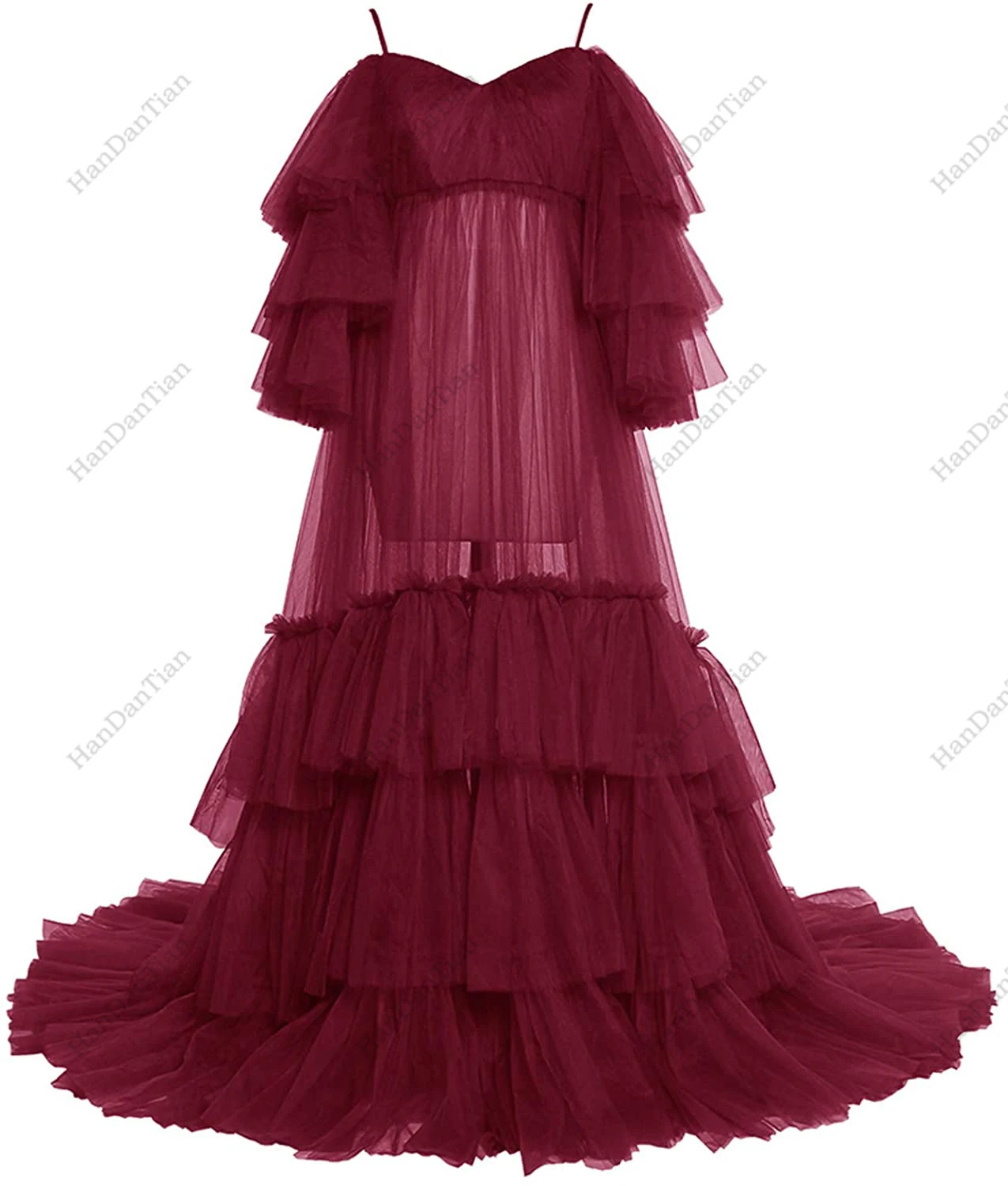 Women's dresses see-through transparent long tulle robe loose maternity photo shoot
