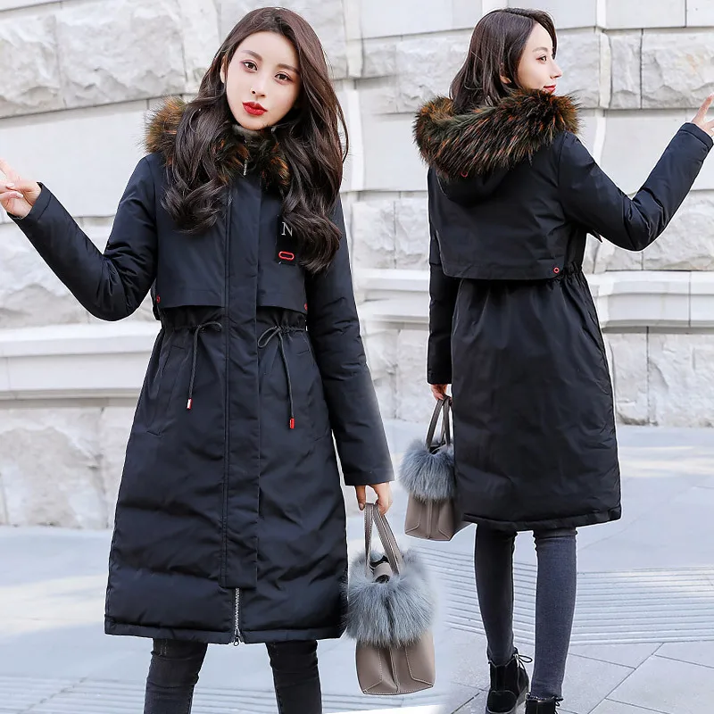 Длинная женская парка в стиле Харадзюку теплые Базовые Куртки Женское зимнее