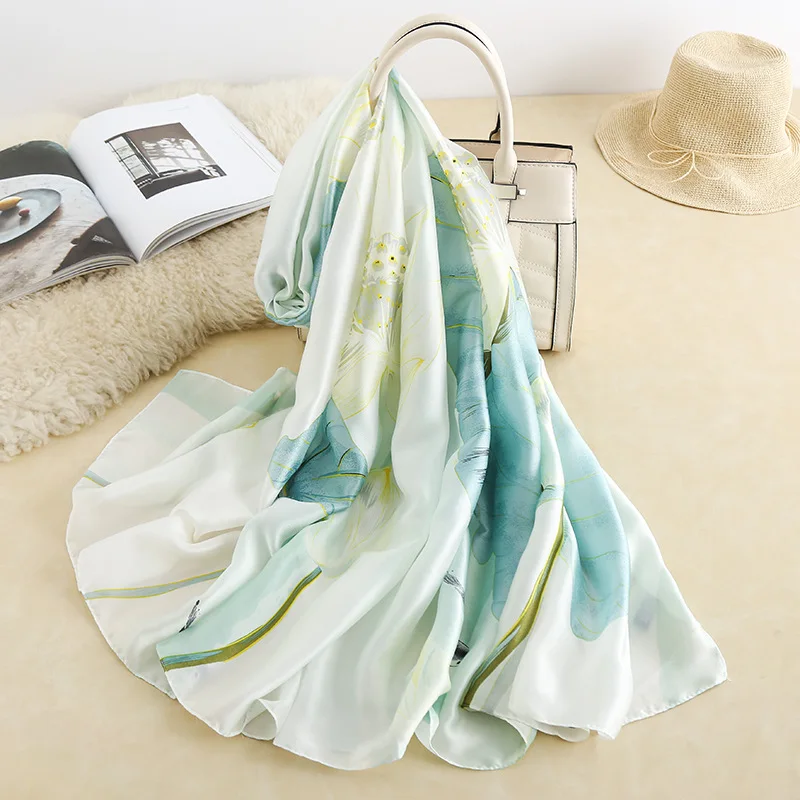 

2021 Summer Silk Scarf Women Print Scarf Flower,Birds,leaf,chains, 100% Natural Silk Wraps Shawls and Scarves 180*90cm Hijabs