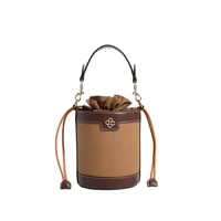 2021 female bag contrasting color brown bucket bag drawstring women handbags tote designer brand clutch