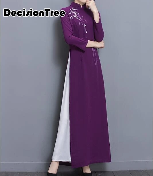 Вьетнамские халаты в народном стиле из шифона aodai изящное платье со стоячим воротником Элегантная традиционная одежда с цветочным принтом aodai