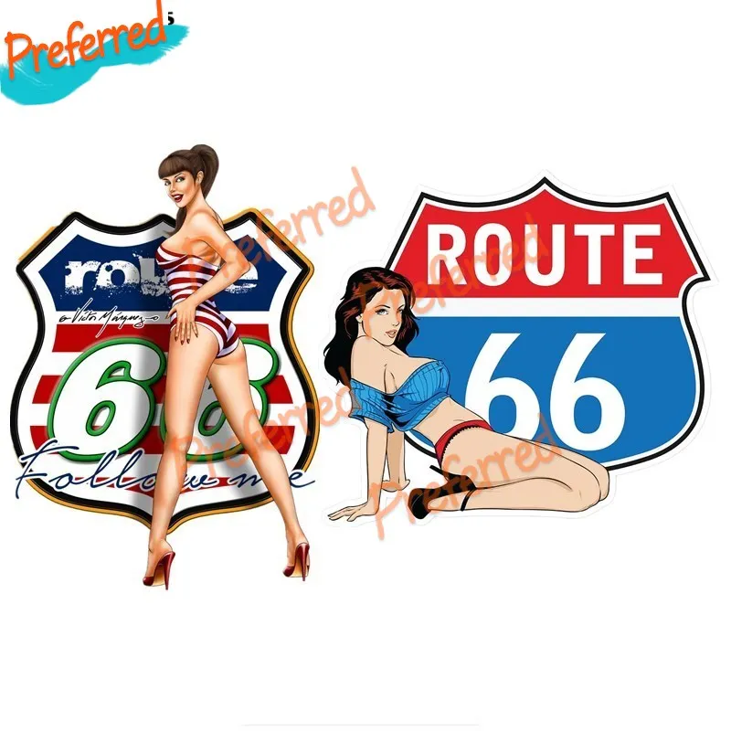 Забавная Сексуальная наклейка Route 66 Pin Up Girl Decal для кузова автомобиля мотоцикла