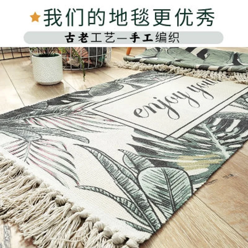 Домашний ковер ручной работы с кисточками тканый хлопковый льняной кровать Ins