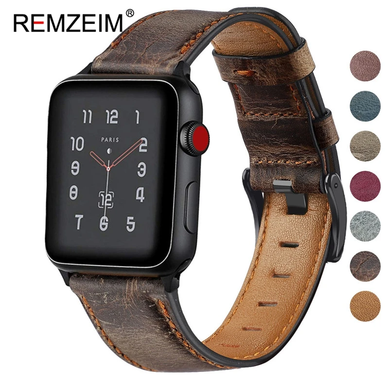 Ремешок REMZEIM из натуральной кожи для Apple Watch 5 4 Band Series 3/2/1 спортивный браслет 42 мм 38