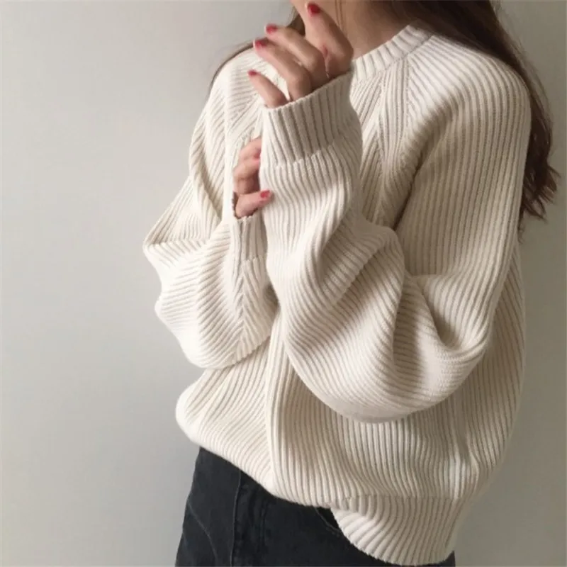 

Women's Sweater Sueter Mujer Invierno 2019 Pull Femme Korean Fashion Ladies Knitting Sweater Solid Pullover Jumper Loose Sweater