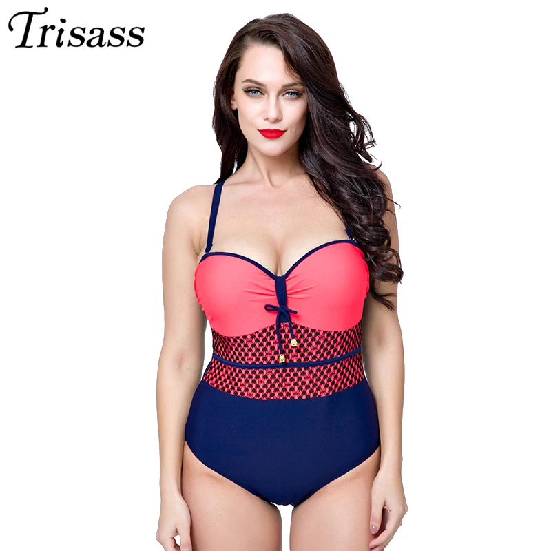

Trisass 2021 XL-5XL размера плюс Для женщин купальники Одна деталь купальник пляжная одежда Монокини печати строка повязку купальный костюм с пуш-ап