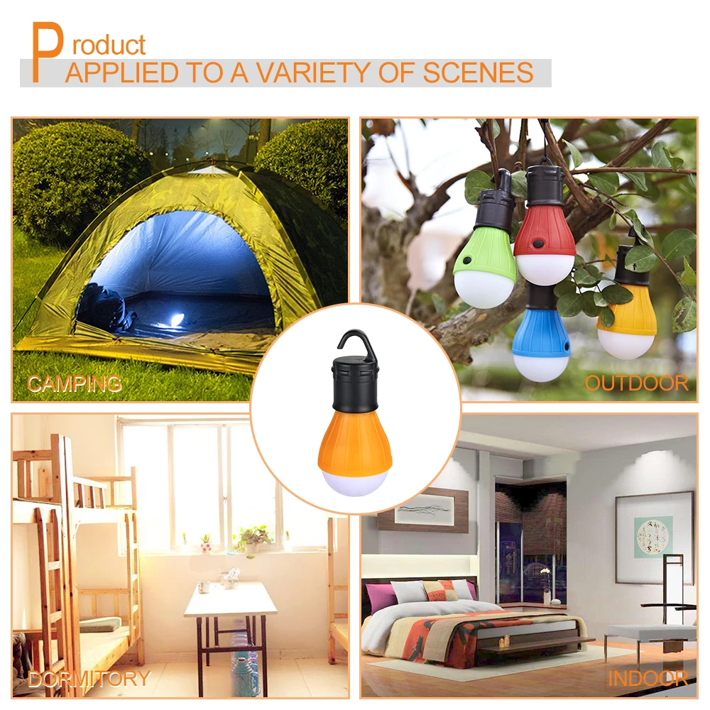 

10PCS Portable Handy LED Bulb Light Hook Tent Lamp Outdoor Soft Emergency Tent Light Energy Saving For Camping Hunting Lighting