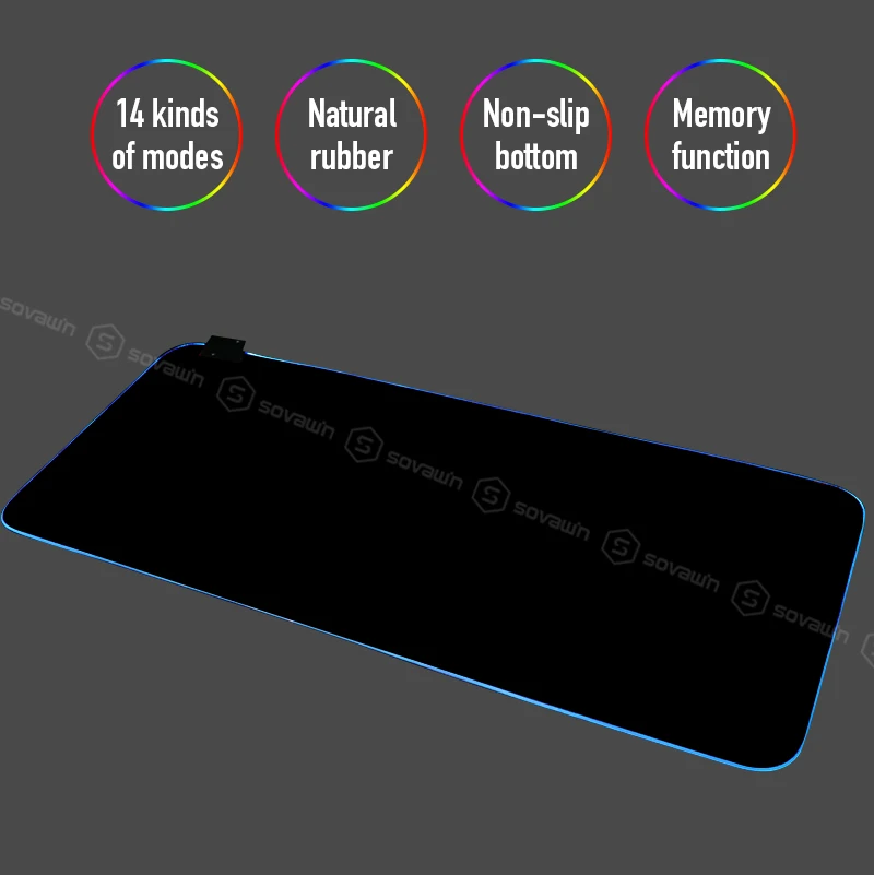 Игровой коврик для мыши Sovawin RGB 80x30 см нескользящий компьютерный со светодиодной