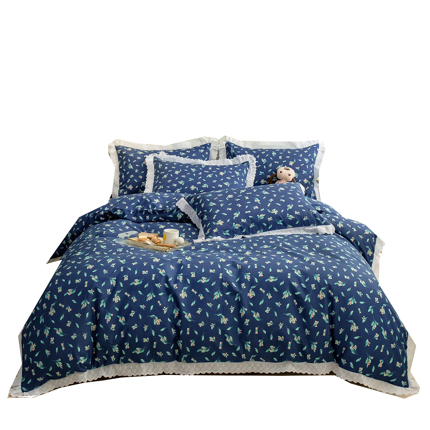 

2021 Korean Lace Sweet Bedding Set Queen Pink Soft Bed Cover With Pillowcase Four Pecs Bedroom Comforter Set for Girl