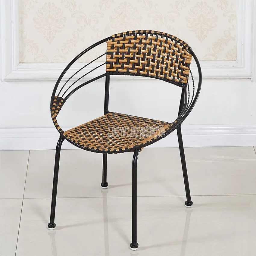 

1Set 2pcs Rattan Weave Leisure Chair Simple PE Rattan Steel Frame Balcony Living Room Chair Moon Shape Backrest For Children S