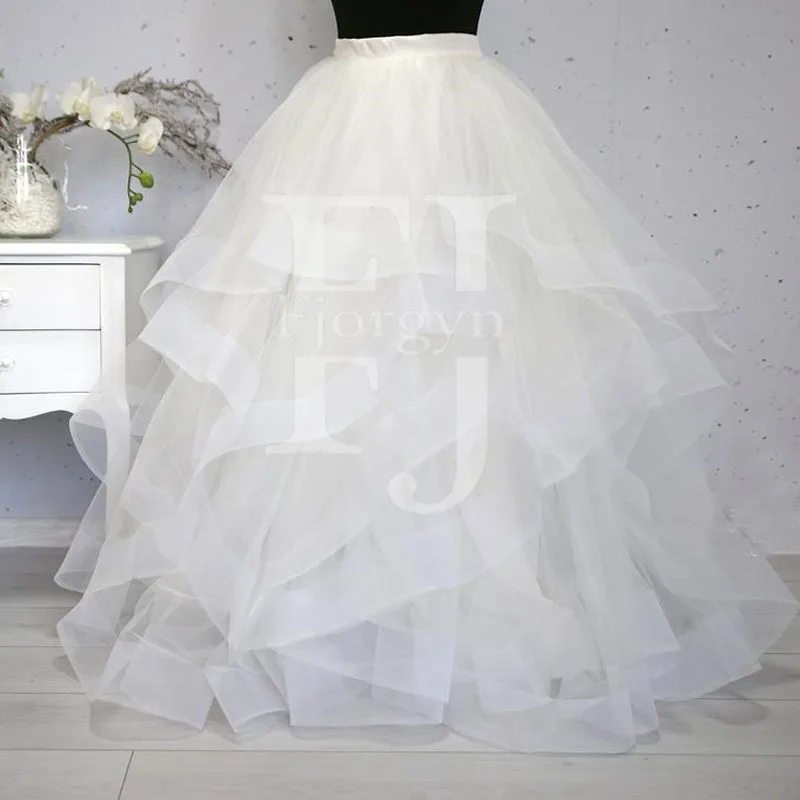 

2020 Elegant Long Tiered Bridal Wedding Skirt Dramatic Soft Tulle Long Skirt Elastic Waist Prom Party Gowns Real Image