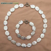 amazing baroque pearls necklace bracelet set shine white cultured pearls coin flat ellipse oval egg shape elegant for women