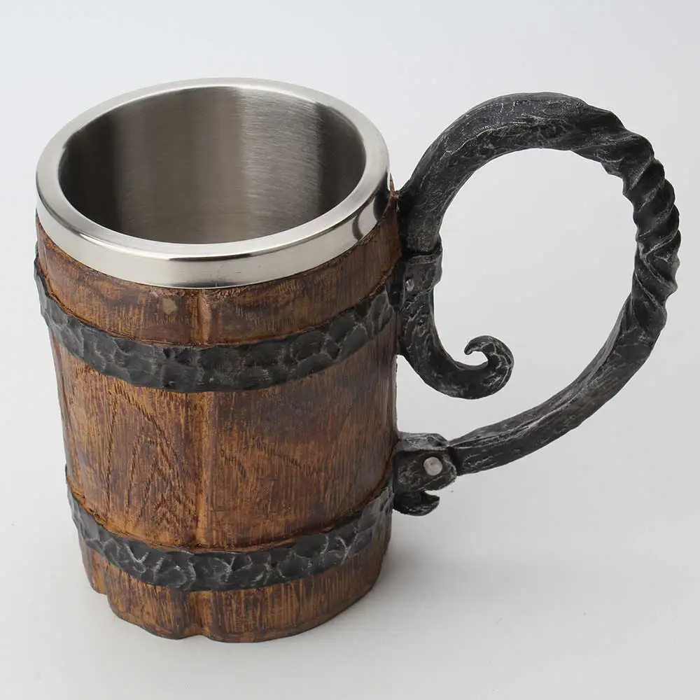 

Wooden Barrel Stainless Steel Liner Cups Coffee Drink Large Double Mugs Beer Thermal Suit Vodka Resin Creativity BEST Gift