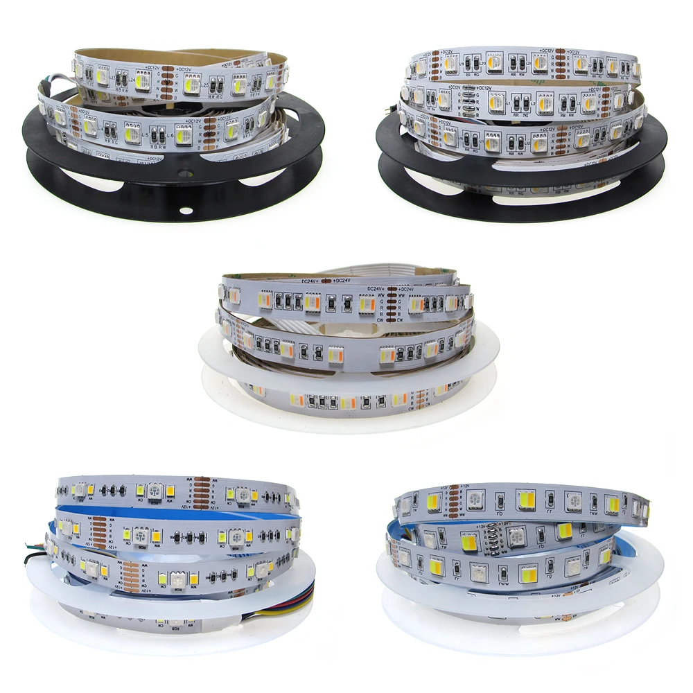 

Светодиодная ленсветильник RGB 12 в 24 В SMD 5050 4 в 1 5 в 1 RGB CCT 60 светодиодов/м 5 цветов в 1 чип CW RGB + WW RGBW RGBWW Светодиодная лента лампа
