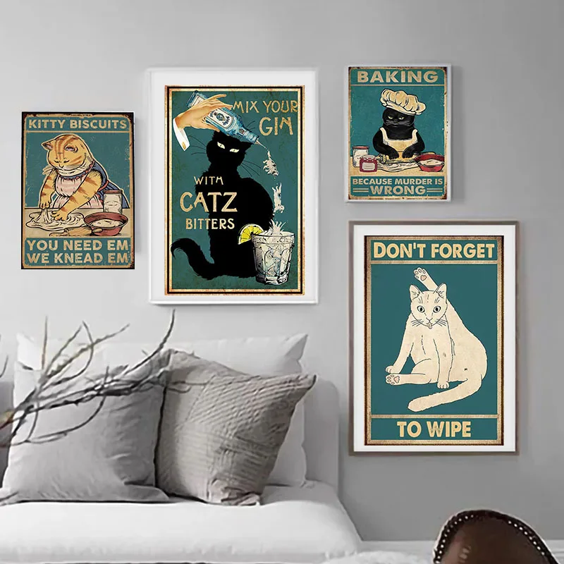 

Vintage Tin White Cat Black Cat Pictures For Modern Bathrooms Posters And Prints Living Room Decorative Painting Canvas Painting