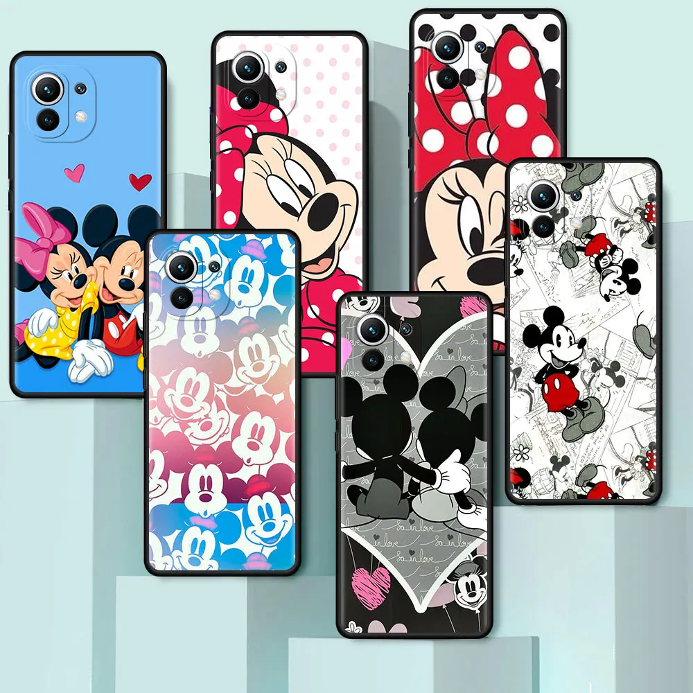 

kawaii minnie Mickey mouse Case for Xiaomi Mi 11T 11 10T Pro 9T Note 10 Lite Coque Black Silicone Back Cover Soft Funda Bags