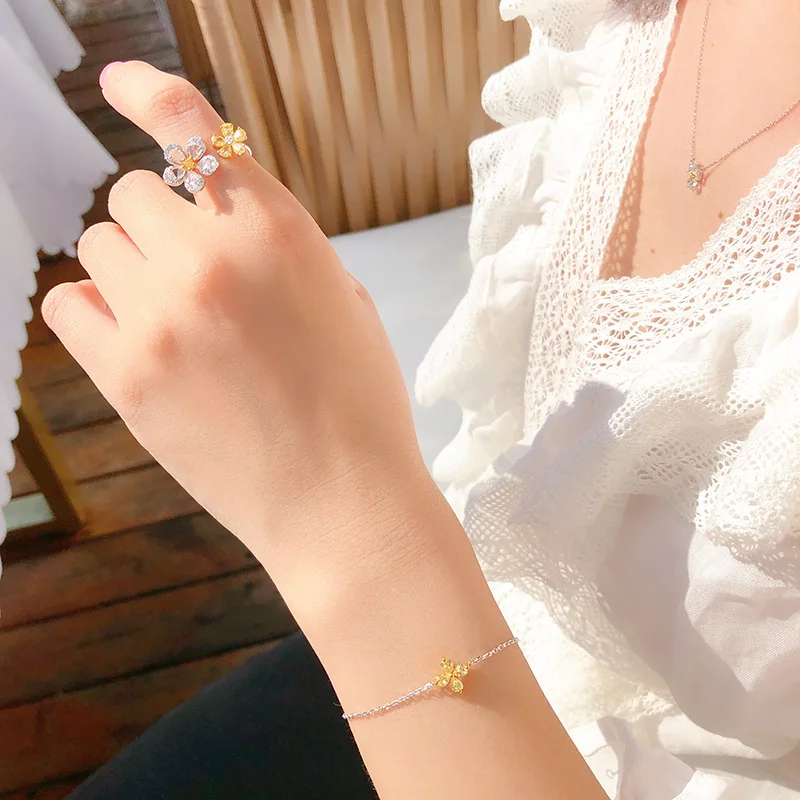 QTT милый желтый цветок изменяемый кольцо для девочки серебряный цвет на палец